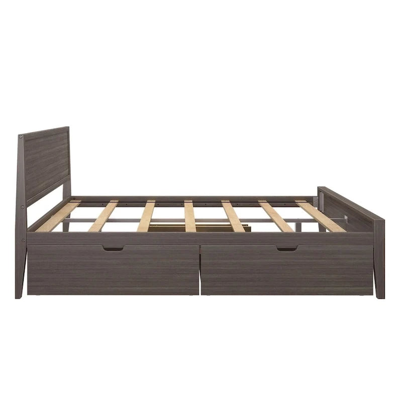 Letto matrimoniale Plank and Beam con testiera a pannelli e cassetti contenitore