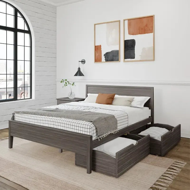 Letto matrimoniale Plank and Beam con testiera a pannelli e cassetti contenitore