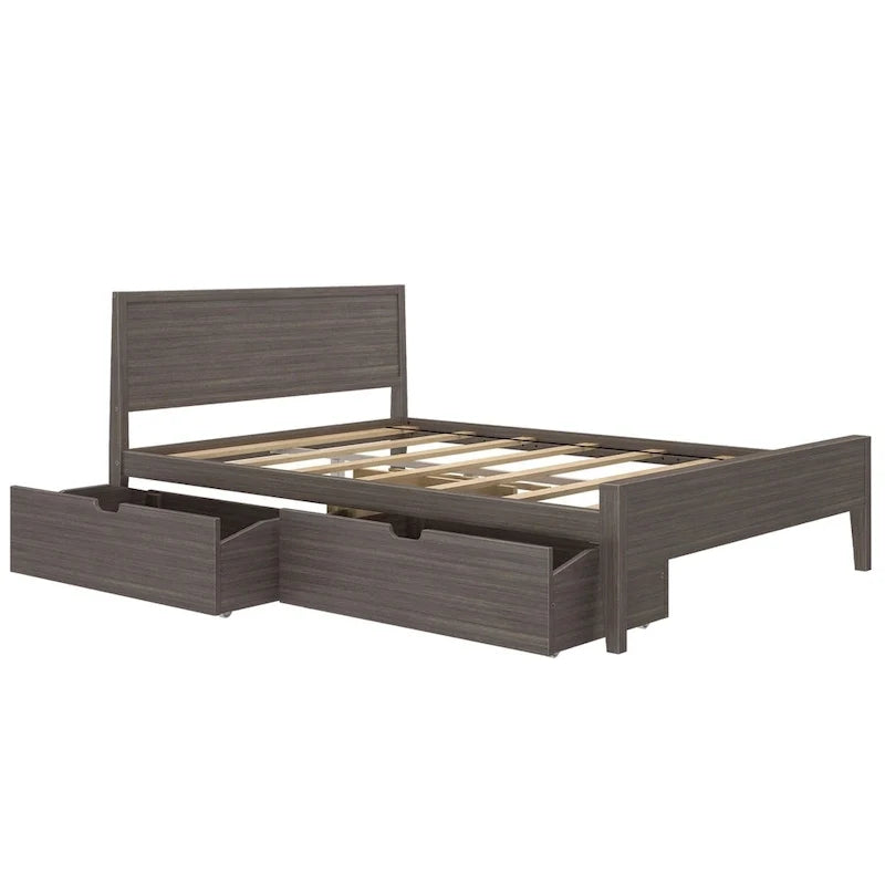 Letto matrimoniale Plank and Beam con testiera a pannelli e cassetti contenitore