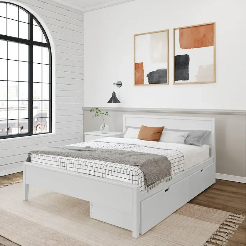 Letto matrimoniale Plank and Beam con testiera a pannelli e cassetti contenitore
