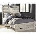 Lit panneau Cambeck blanchi avec 2 tiroirs de rangement au pied de lit
