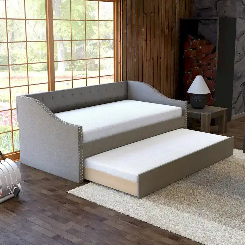 Lit de repos double en lin rembourré Boyd Sleep Manchester avec lit gigogne