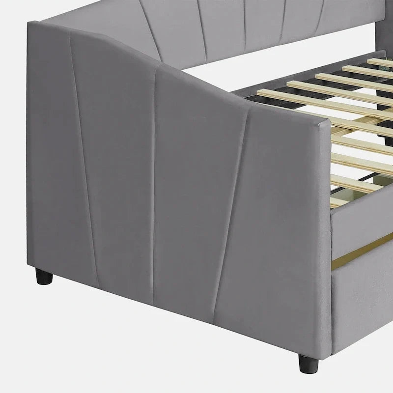 Canapé-lit rembourré double avec deux tiroirs et support à lattes en bois