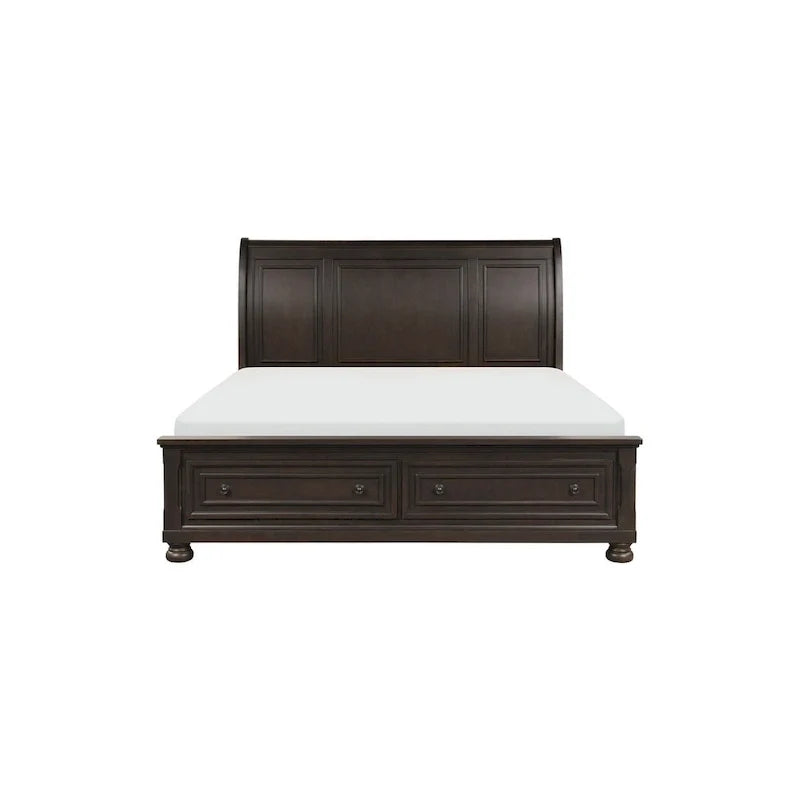 Ensemble de chambre à coucher Brandie à plateforme avec lit traîneau de rangement moderne, 6 pièces, brun grisâtre