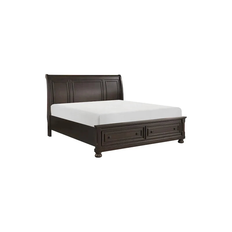 Ensemble de chambre à coucher Brandie à plateforme avec lit traîneau de rangement moderne, 6 pièces, brun grisâtre