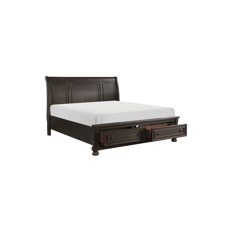 Ensemble de chambre à coucher Brandie à plateforme avec lit traîneau de rangement moderne, 6 pièces, brun grisâtre