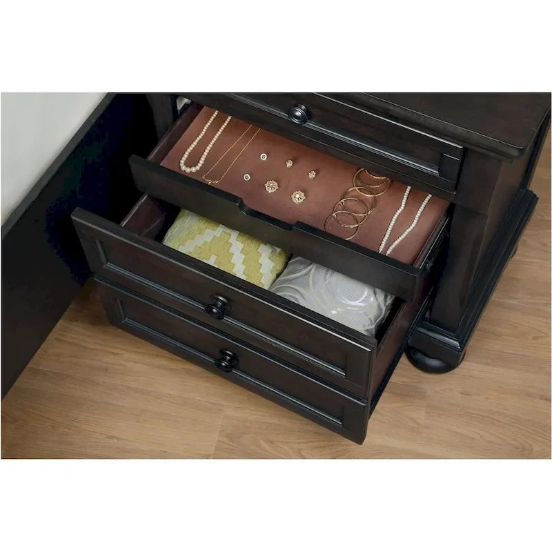 Ensemble de chambre à coucher Brandie à plateforme avec lit traîneau de rangement moderne, 6 pièces, brun grisâtre