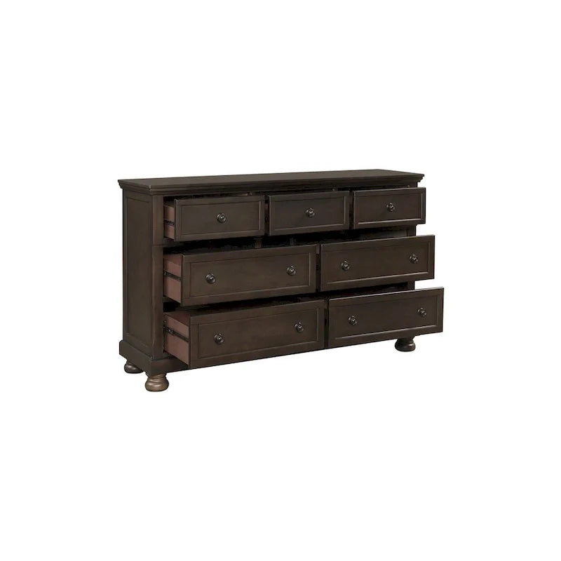 Ensemble de chambre à coucher Brandie à plateforme avec lit traîneau de rangement moderne, 6 pièces, brun grisâtre