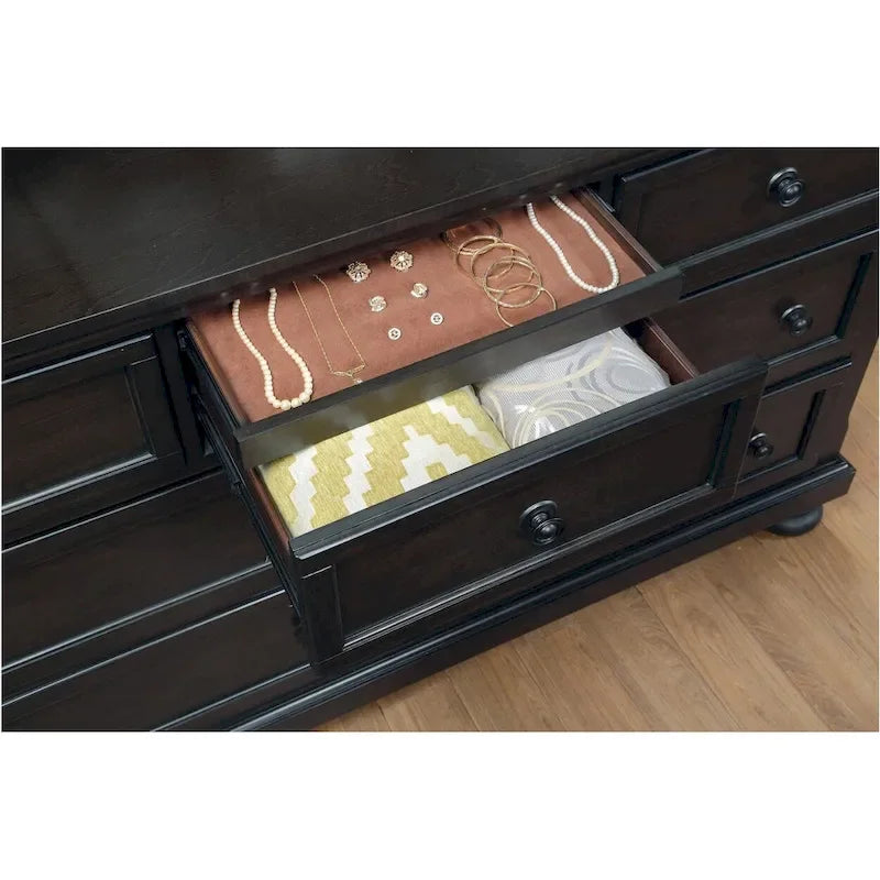 Ensemble de chambre à coucher Brandie à plateforme avec lit traîneau de rangement moderne, 6 pièces, brun grisâtre
