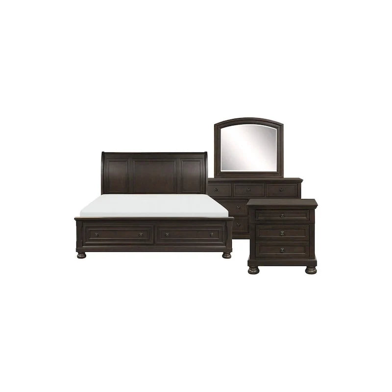 Ensemble de chambre à coucher Brandie à plateforme avec lit traîneau de rangement moderne, 6 pièces, brun grisâtre