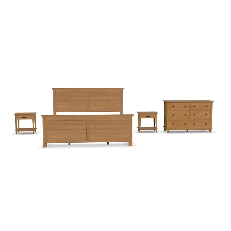 Lit King Size en Bois Marron Oak Park, Deux Tables de Chevet et Commode
