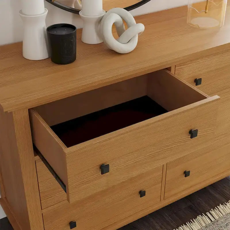 Lit King Size en Bois Marron Oak Park, Deux Tables de Chevet et Commode