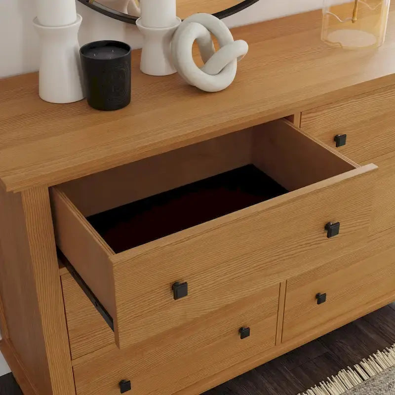 Lit King Size en Bois Marron Oak Park, Deux Tables de Chevet et Commode