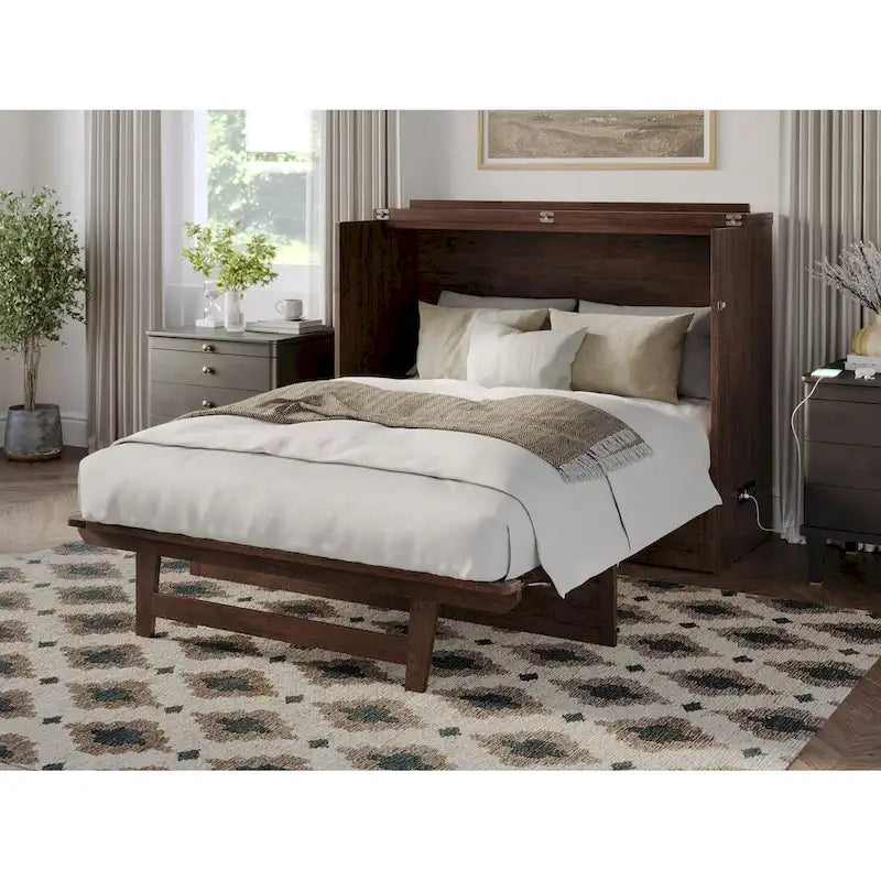 Lit escamotable coffre Northfield avec matelas, finition ambre brûlé