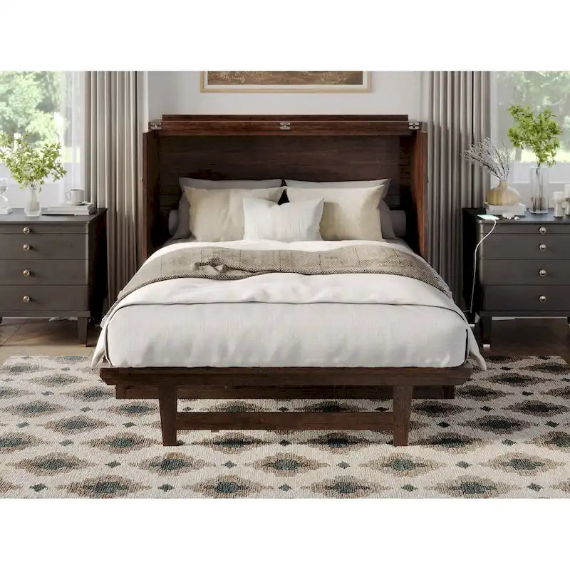 Lit escamotable coffre Northfield avec matelas, finition ambre brûlé