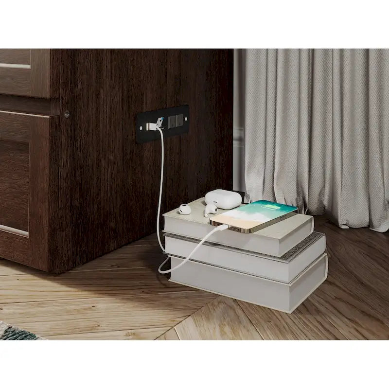 Lit escamotable coffre Northfield avec matelas, finition ambre brûlé