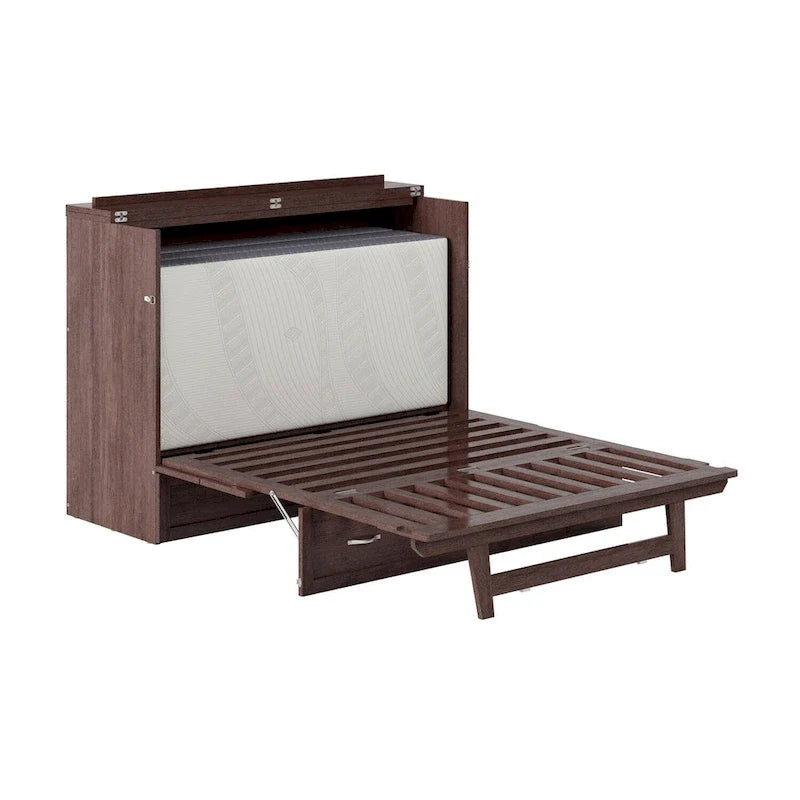 Lit escamotable coffre Northfield avec matelas, finition ambre brûlé