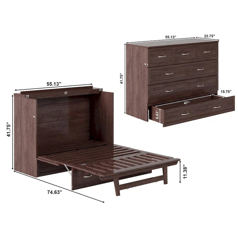 Lit escamotable coffre Northfield avec matelas, finition ambre brûlé