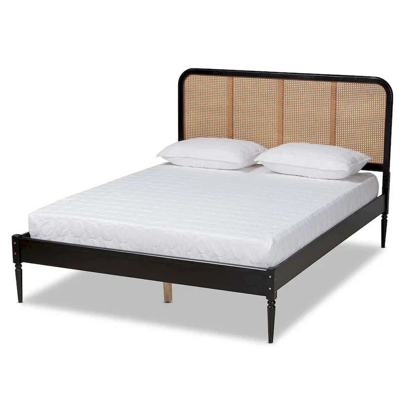 Letto a piattaforma Elston in rattan sintetico mid-century con base in legno - Antracite