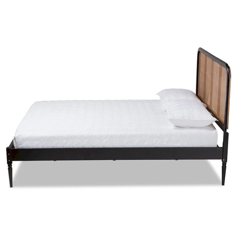 Letto a piattaforma Elston in rattan sintetico mid-century con base in legno - Antracite