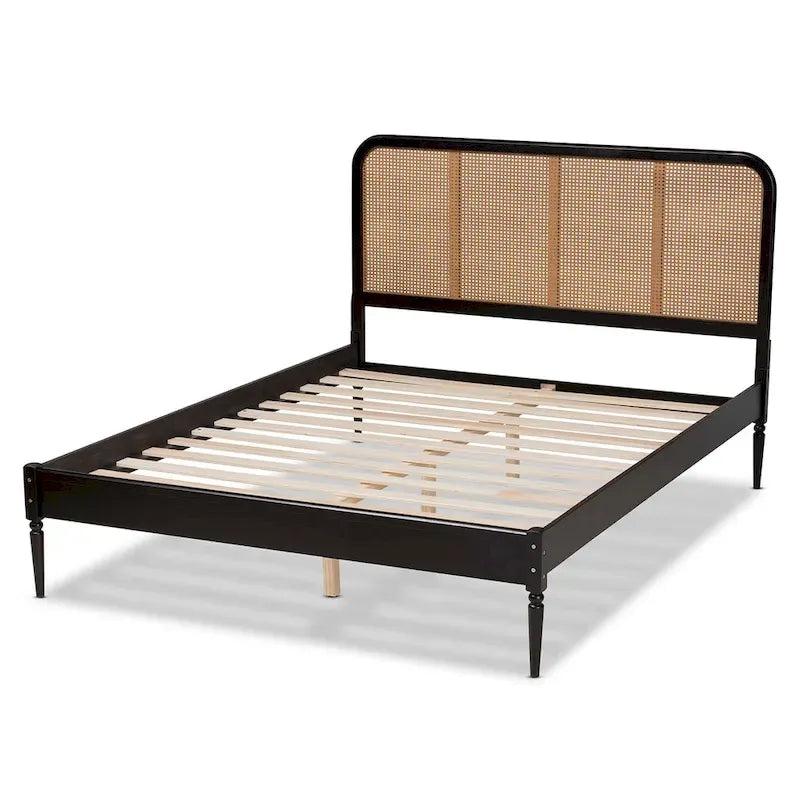Letto a piattaforma Elston in rattan sintetico mid-century con base in legno - Antracite