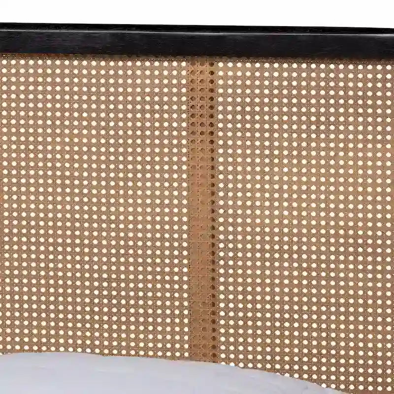 Letto a piattaforma Elston in rattan sintetico mid-century con base in legno - Antracite