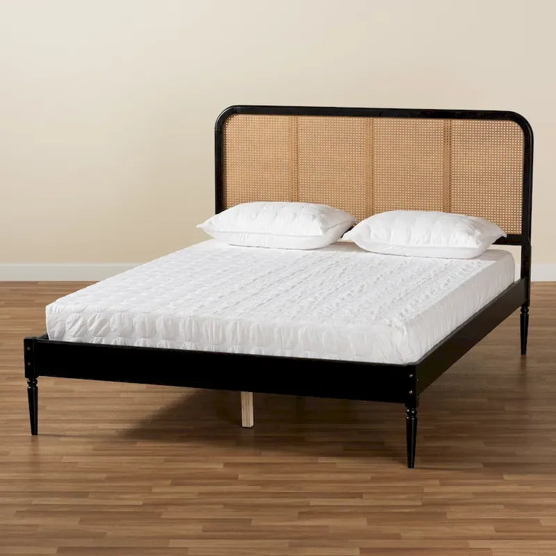 Letto a piattaforma Elston in rattan sintetico mid-century con base in legno - Antracite