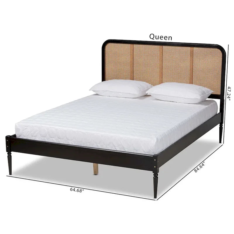 Letto a piattaforma Elston in rattan sintetico mid-century con base in legno - Antracite