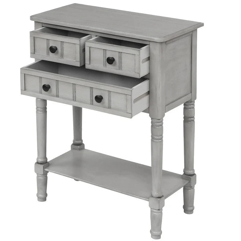 Console étroite, table d'entrée rustique, table basse étroite, trois tiroirs de rangement et étagère inférieure