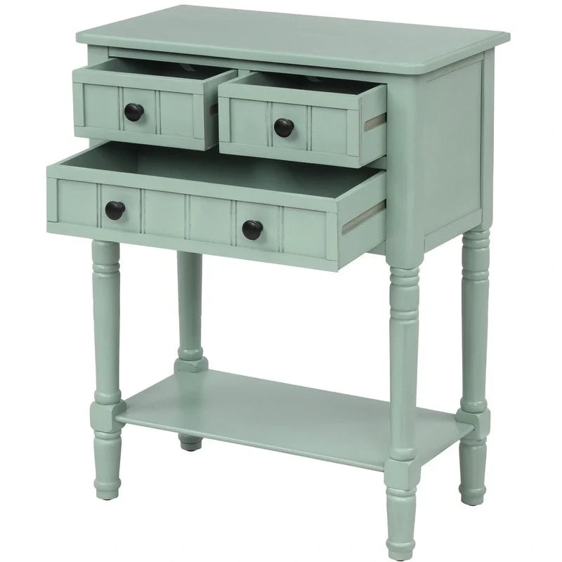 Console étroite, table d'entrée rustique, table basse étroite, trois tiroirs de rangement et étagère inférieure