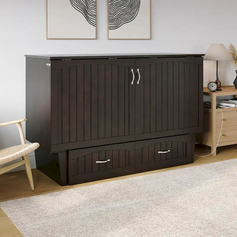 Lit escamotable Sydney Queen en bois massif avec matelas