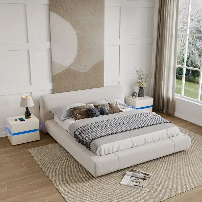 Table de chevet intelligente LED 17,72 H avec station de charge et tiroir pour chambre à coucher en noir/blanc/crème