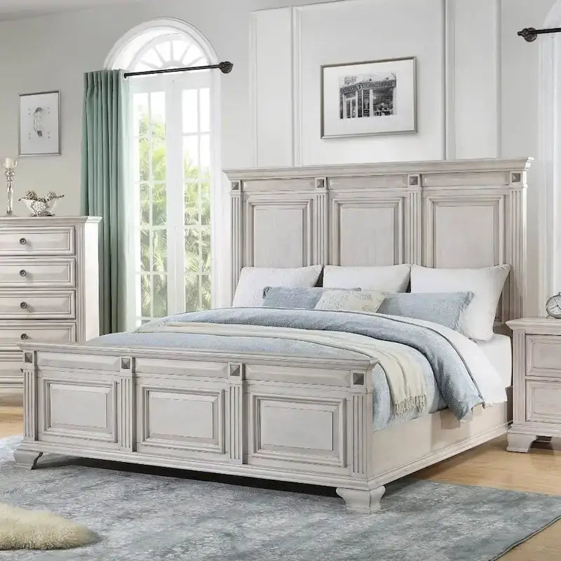 Lit à panneaux en bois Roundhill Furniture Renova, coloris parchemin vieilli