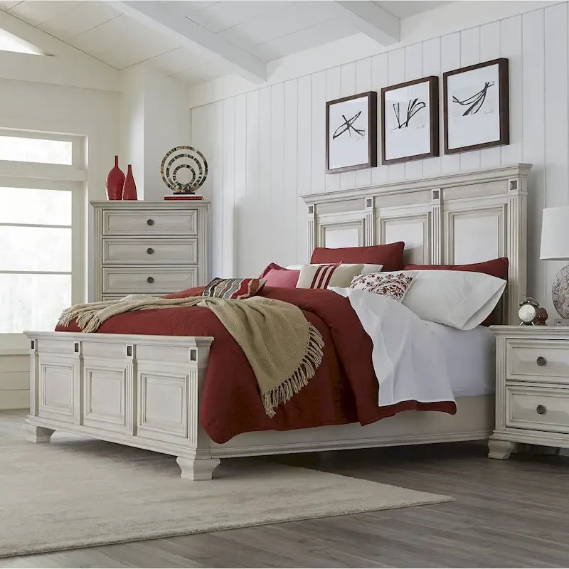 Lit à panneaux en bois Roundhill Furniture Renova, coloris parchemin vieilli