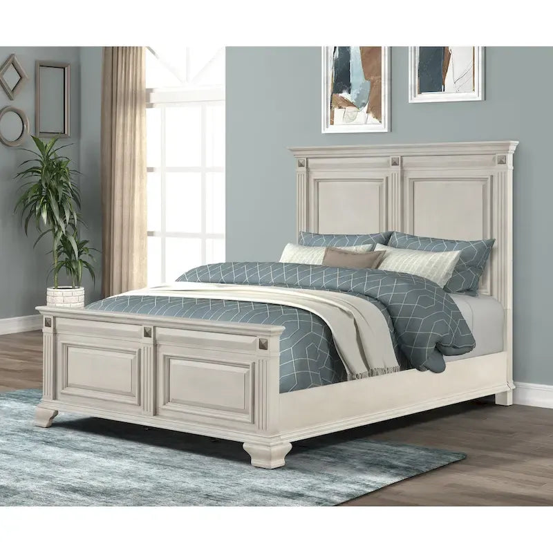 Lit à panneaux en bois Roundhill Furniture Renova, coloris parchemin vieilli