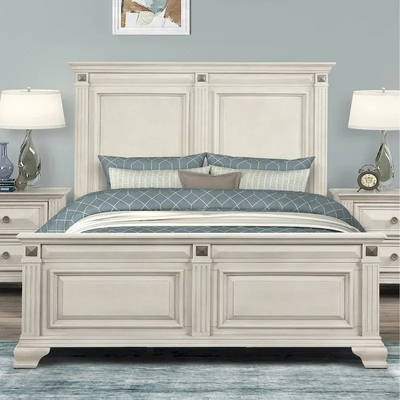 Lit à panneaux en bois Roundhill Furniture Renova, coloris parchemin vieilli