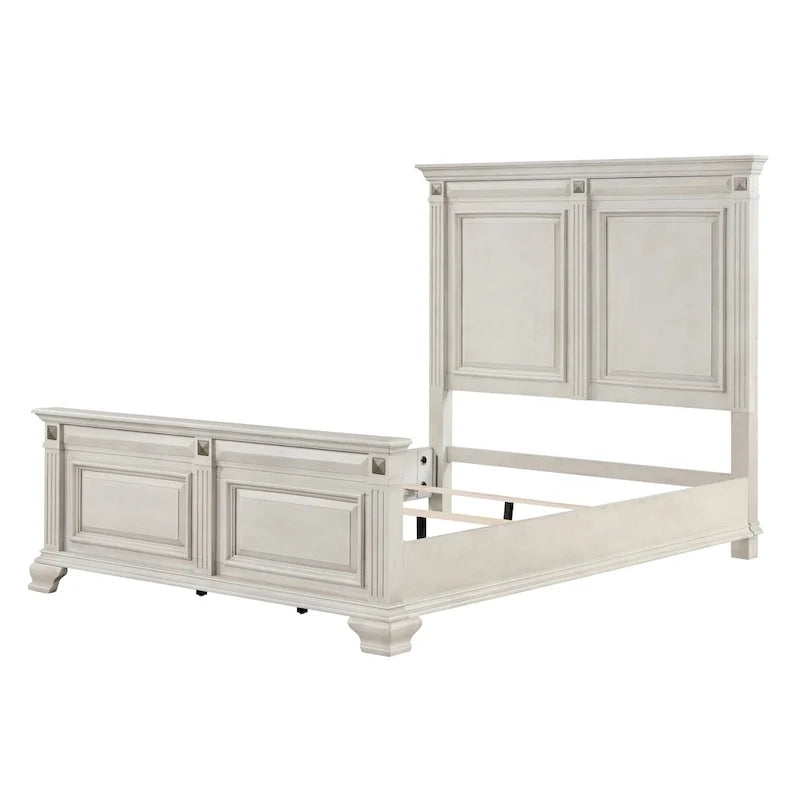 Lit à panneaux en bois Roundhill Furniture Renova, coloris parchemin vieilli