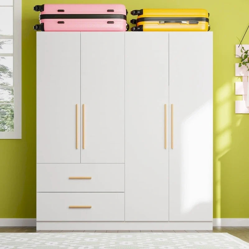 Armoire à 4 portes avec penderie de 63 po (largeur) pour chambre à coucher, meuble de rangement pour vêtements
