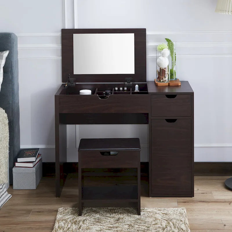DH BASIC Moderno Noce 36 Mobile bagno con specchio e sgabello di Denhour