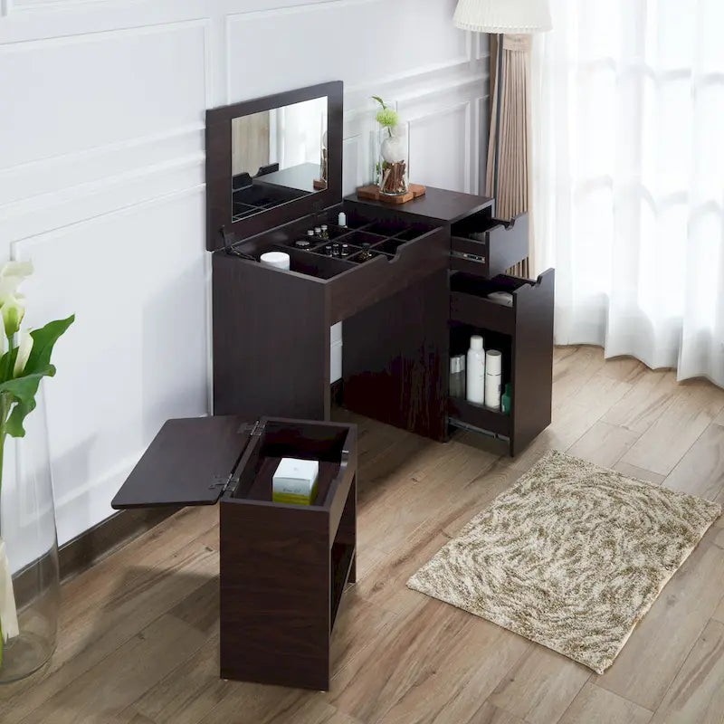 DH BASIC Moderno Noce 36 Mobile bagno con specchio e sgabello di Denhour