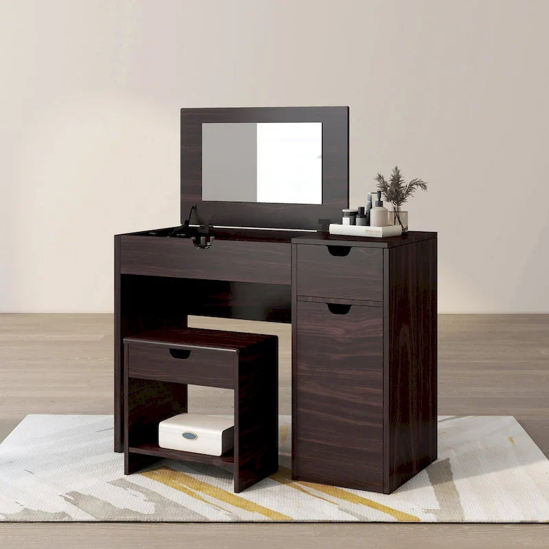 DH BASIC Moderno Noce 36 Mobile bagno con specchio e sgabello di Denhour