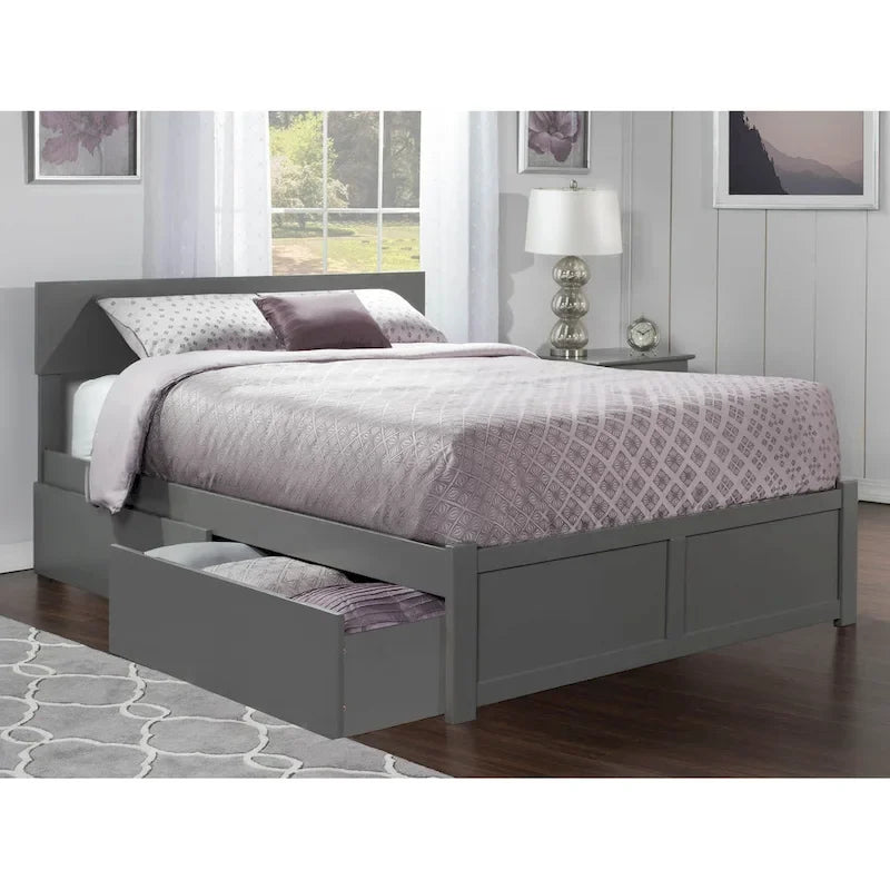 Lit plateforme Orlando King avec 2 tiroirs gris