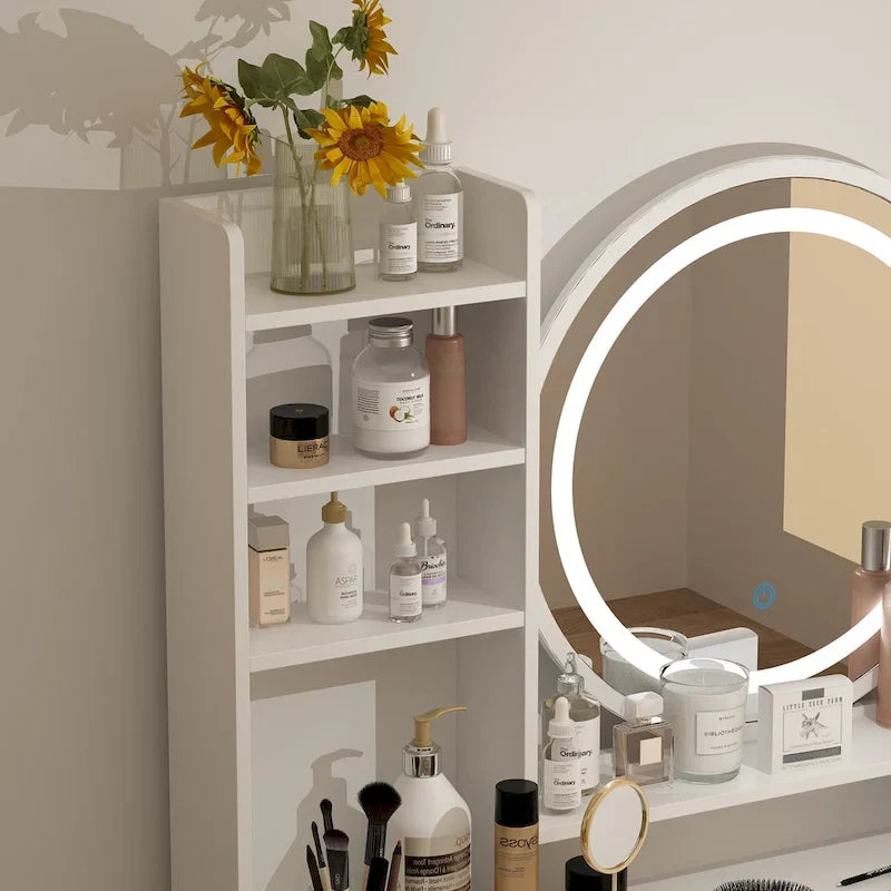 Ensemble de coiffeuse Timechee de 80 cm de large avec tabouret, miroir et 3 lumières de couleur - 80 cm de large