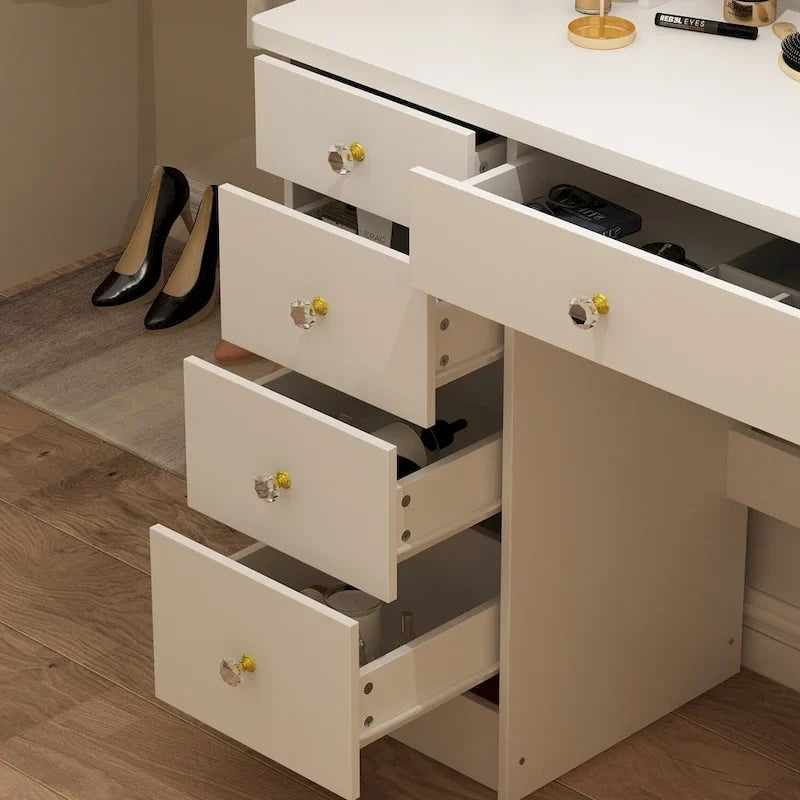 Ensemble de coiffeuse Timechee de 80 cm de large avec tabouret, miroir et 3 lumières de couleur - 80 cm de large