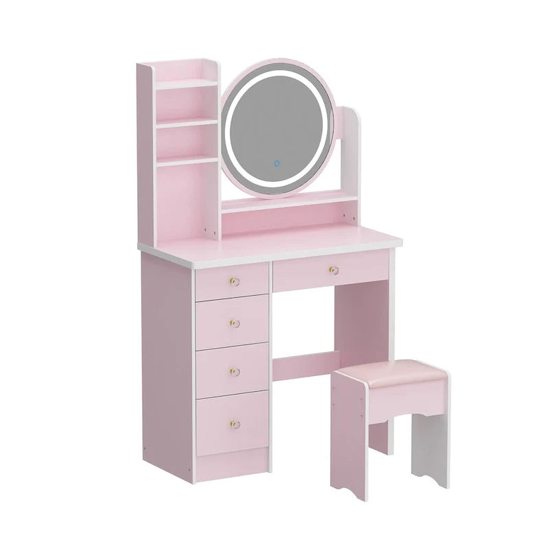 Ensemble de coiffeuse Timechee de 80 cm de large avec tabouret, miroir et 3 lumières de couleur - 80 cm de large