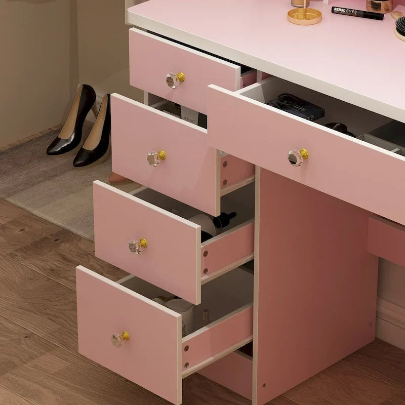 Ensemble de coiffeuse Timechee de 80 cm de large avec tabouret, miroir et 3 lumières de couleur - 80 cm de large