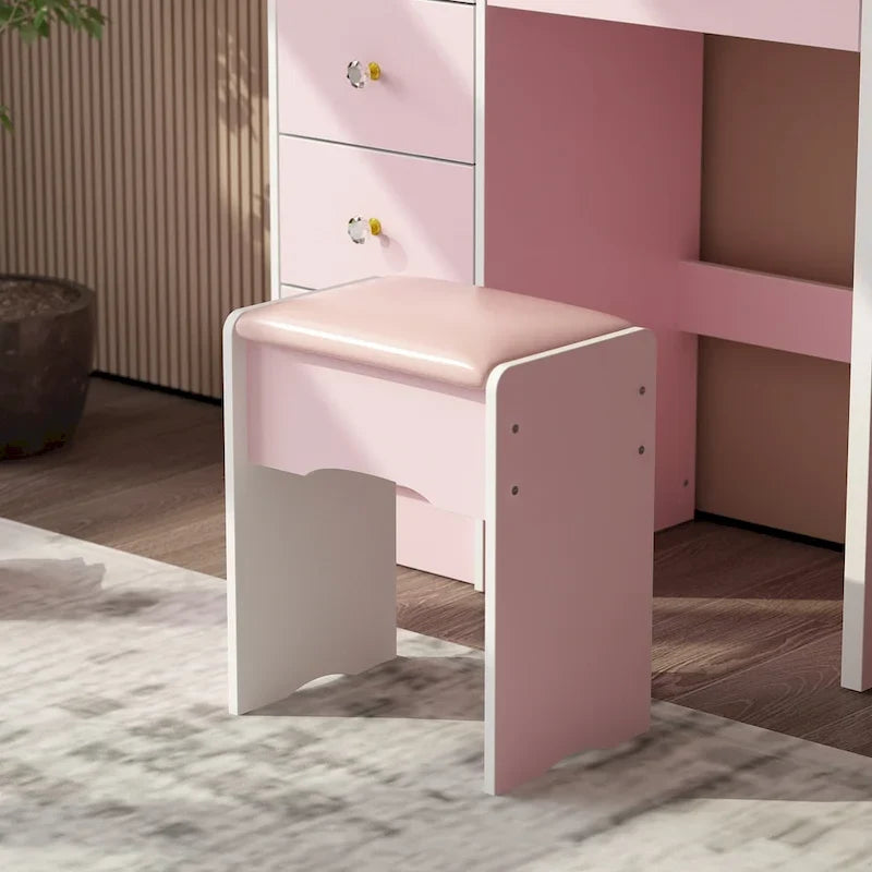 Ensemble de coiffeuse Timechee de 80 cm de large avec tabouret, miroir et 3 lumières de couleur - 80 cm de large