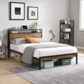 Lordear Lit Plateforme en Métal Queen Size avec Tête et Pied de Lit en Bois et Doublure USB