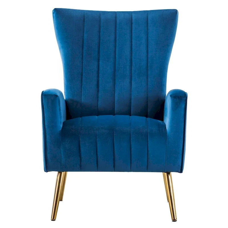 Fauteuil d'appoint confortable en velours avec dossier ailé et pieds en métal doré