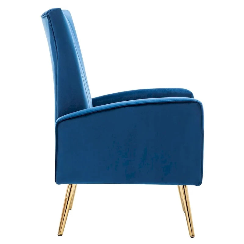 Fauteuil d'appoint confortable en velours avec dossier ailé et pieds en métal doré